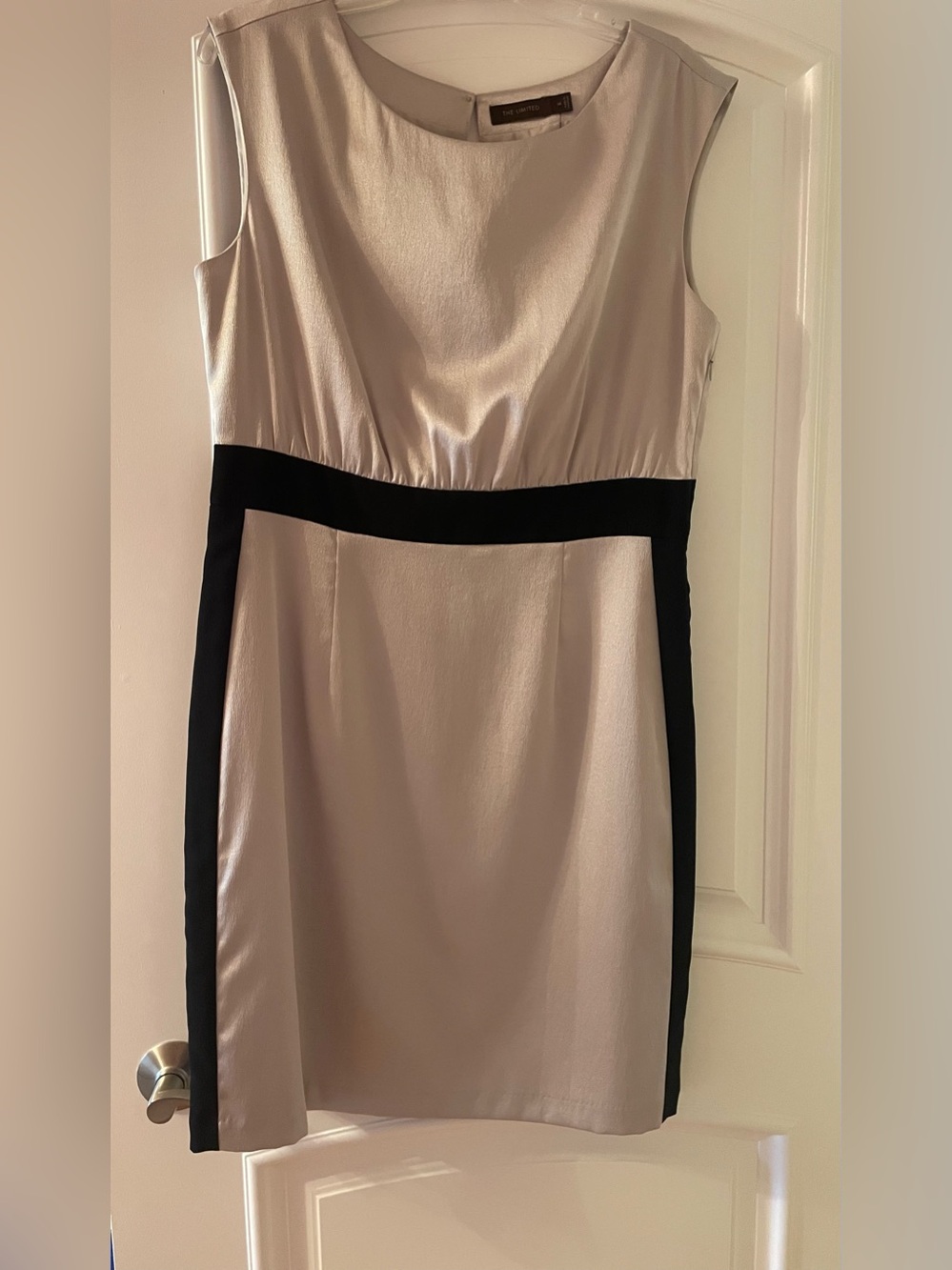 The Limited Two-Tone Midi Sheath Dress in Beige and Black